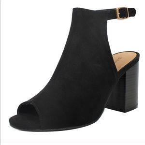 Black Peep Toe Suede Booties